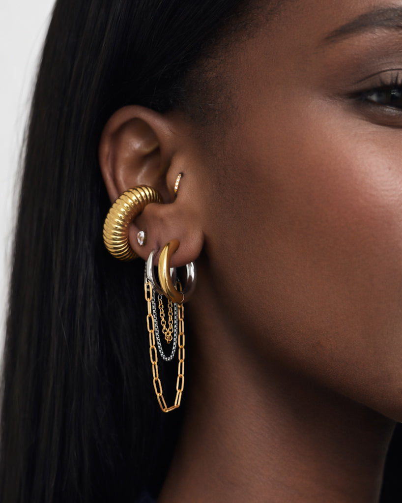 CHAIN DROP HOOPS - SILVER/GOLD