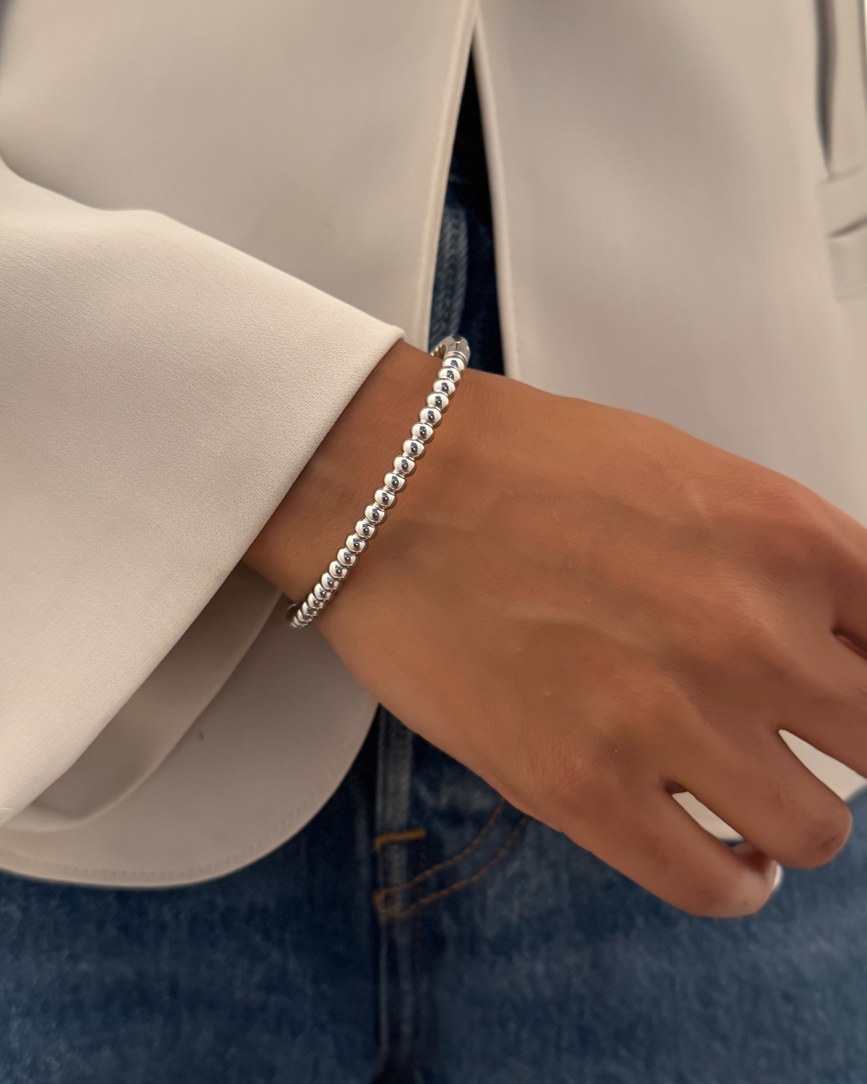 BEADED BANGLE - SILVER