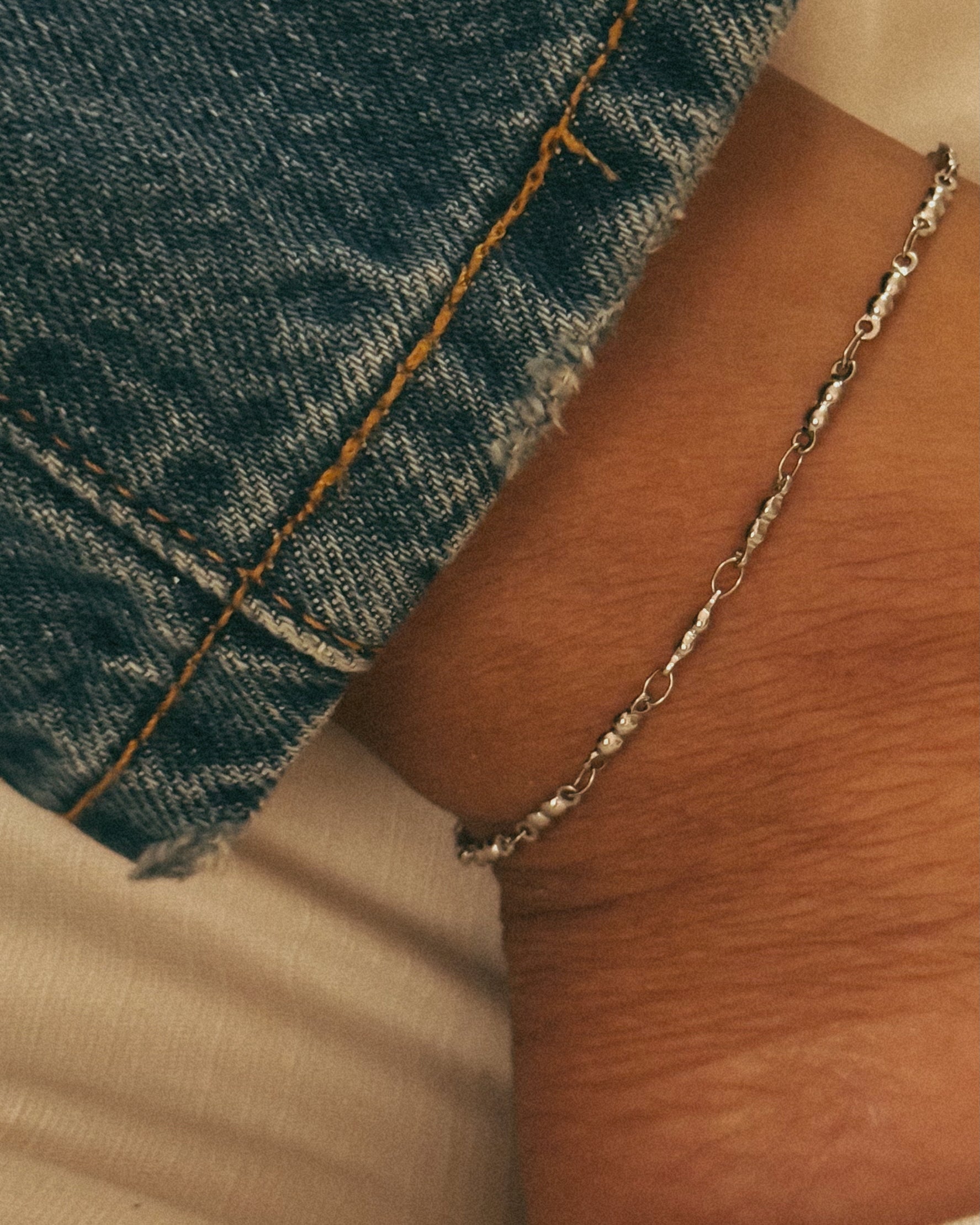 TWIN BEADED ANKLET - SILVER