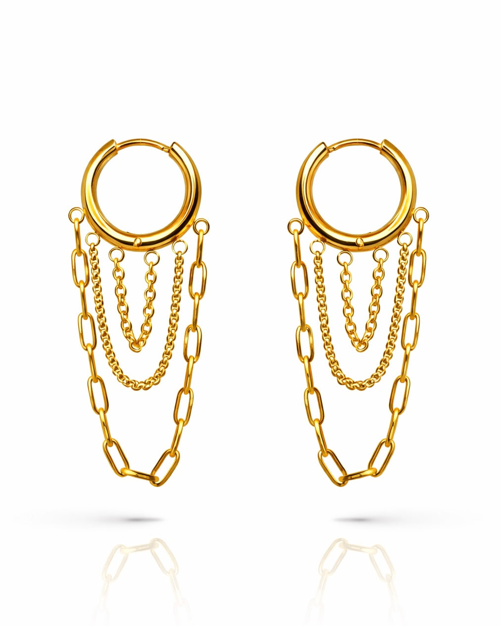 CHAIN DROP HOOPS - GOLD