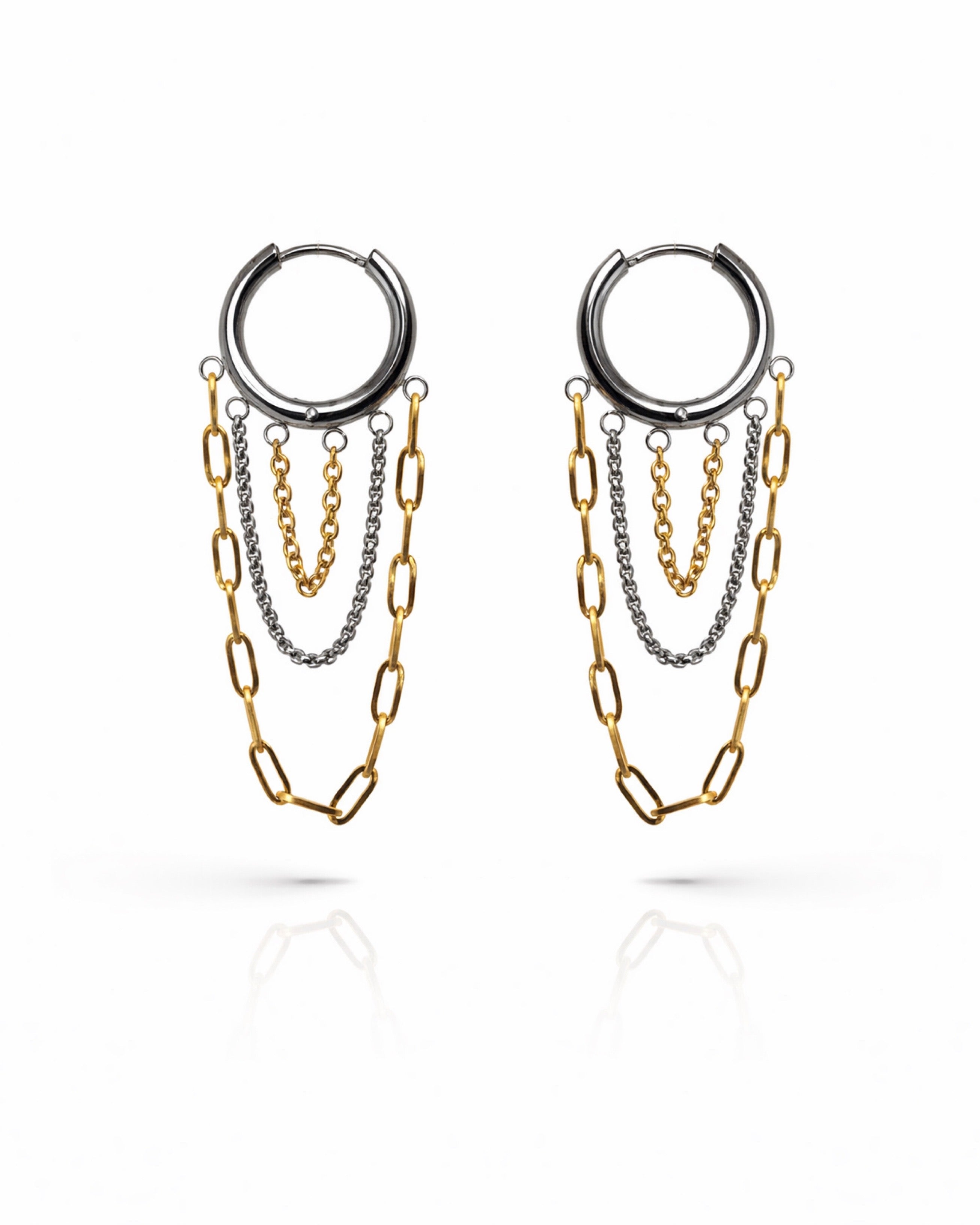 CHAIN DROP HOOPS - SILVER/GOLD