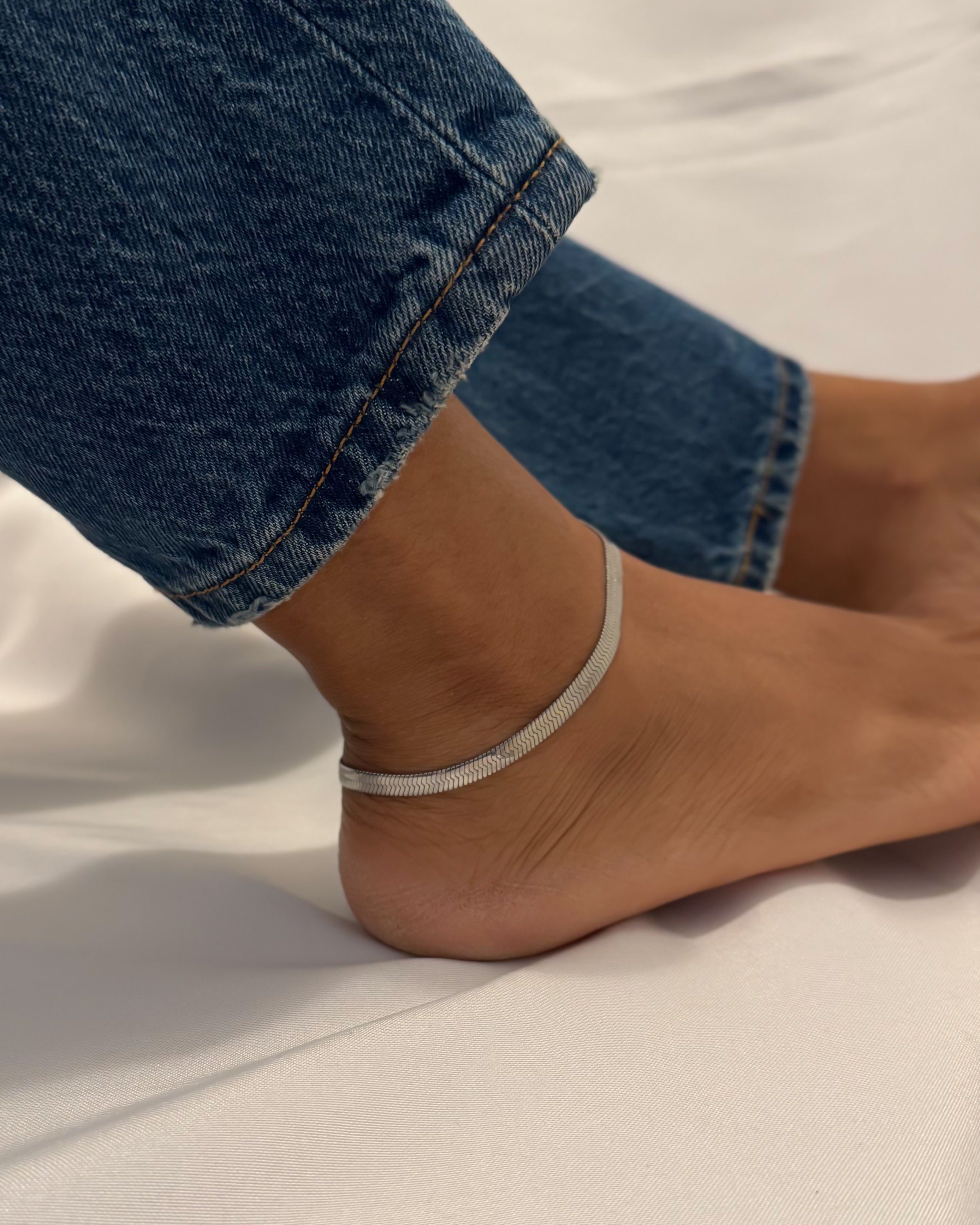HERRINGBONE ANKLET - SILVER