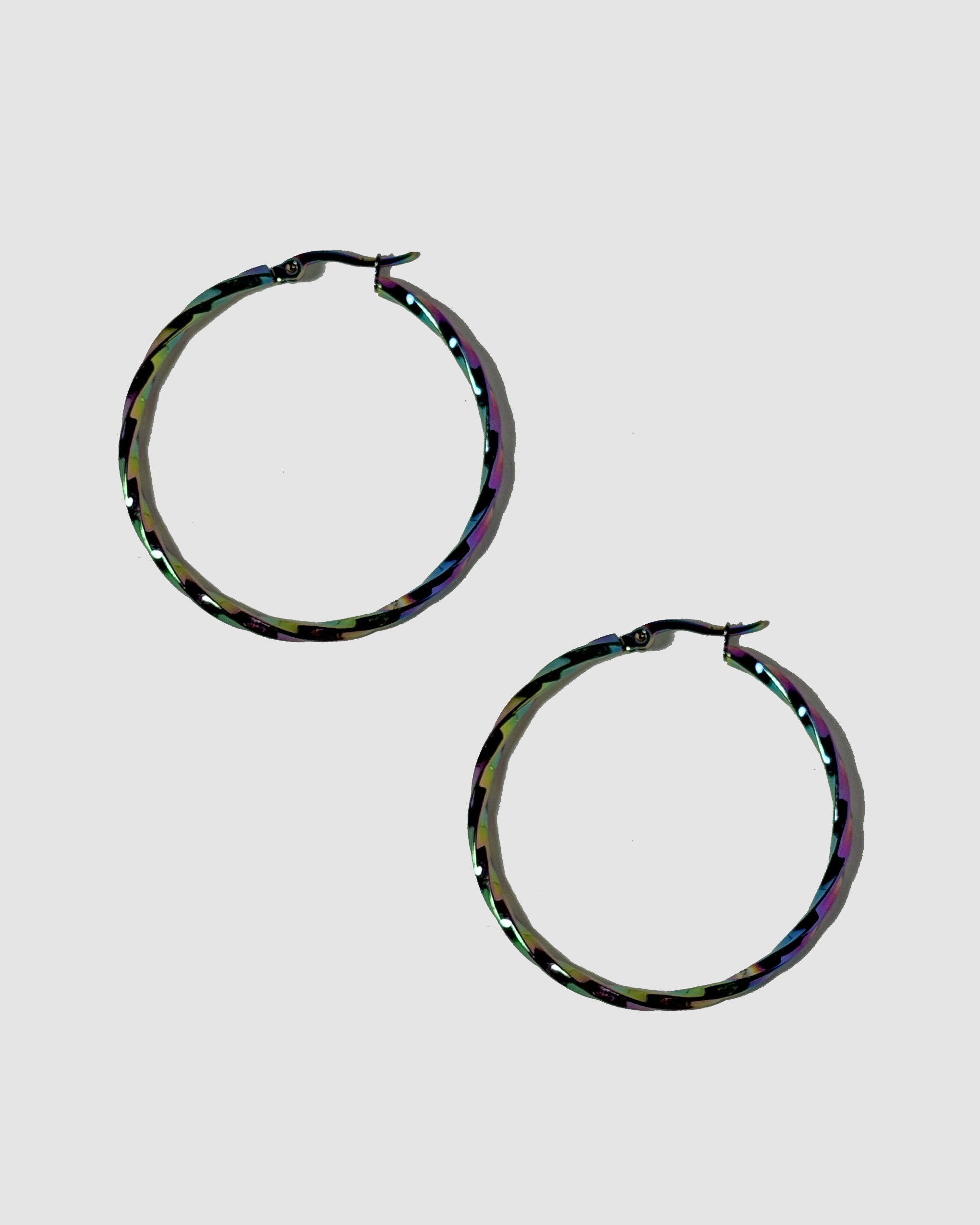 IRIDESCENT TWISTED HOOPS - 1.75”