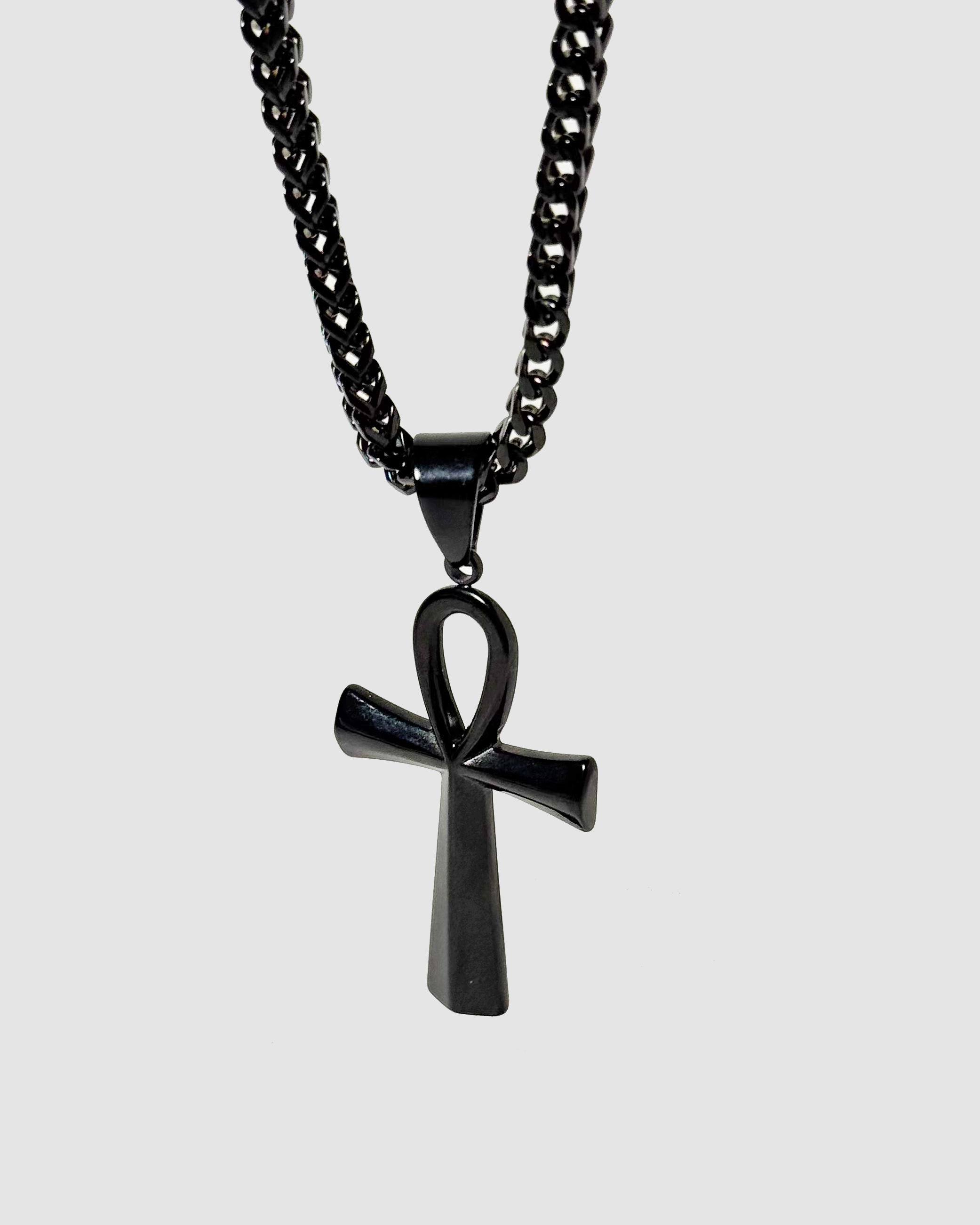 BLACK ANKH NECKLACE - 30 INCHES